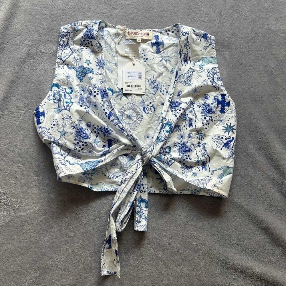 NWT Emporio Sirenuse Sonia Top in Blue Magic Mushroom IT 42 - Picture 2 of 6